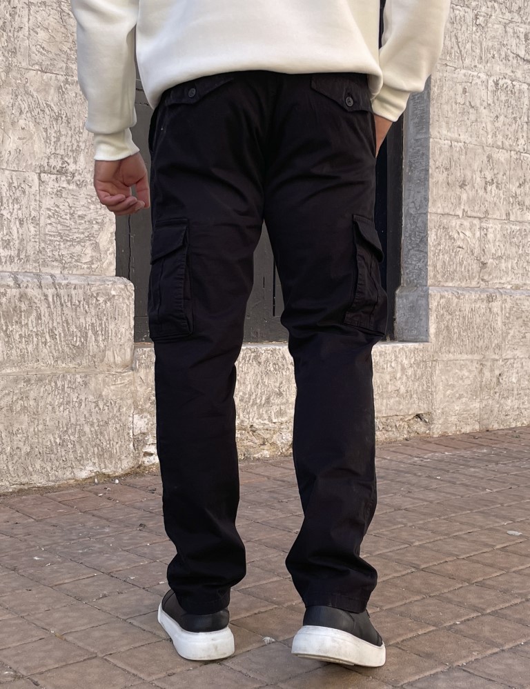 Ανδρικό μαύρο υφασμάτινο cargo παντελόνι 210920B φωτογραφία